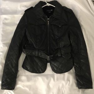 Quilted Belted Leather Jacket - Faux Fur Lining!